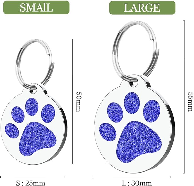 Dog Tags Personalized for Pets Dog Name Tags Personalized Dog Tag Engraved with Any Name & Text Custom Dog ID Tags Glitter Bone ID Tag for Puppy Cat (Silver-Round, L)