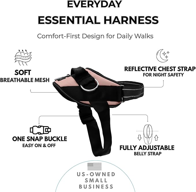 ShawnCo Essential Dog Harness, No-Pull Pet Vest with 3 Leash Clips, No Choke, Reflective, Adjustable and Padded, for Easy Walking and Training for Small, Medium and Large Dogs (Rose Gold, XS)