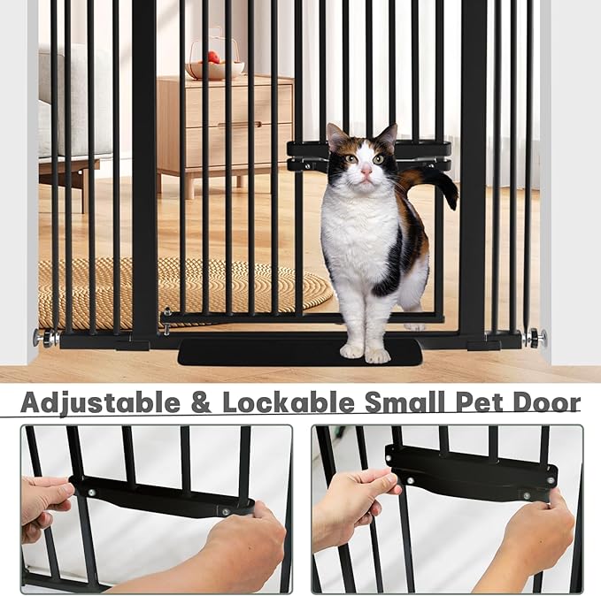 71 Inch Extra Tall Pet Gate with Small Cat Door, 29.55"-40.55" Adjustable Wide Dog Gate, Tall Cats Gates for Doorway, Stairs, House(Black)