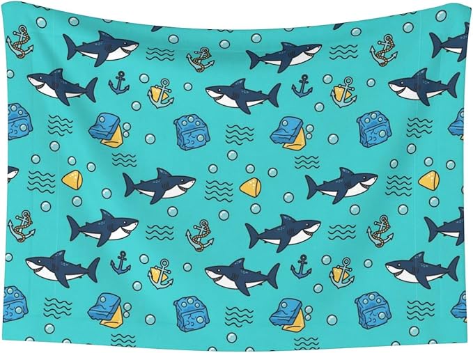 Reversible Plush Pet Blanket for Puppies Kittens, Cute Shark and Anchor, Double Sided Gentle Dot Texture for New Pets Adjusting to Home Environment Softly