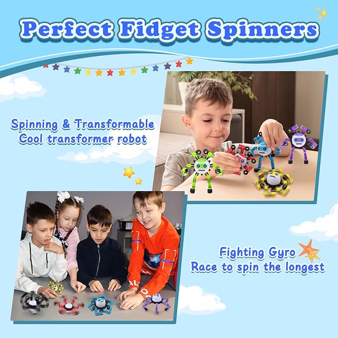 5 PCS Travel Toys Transformable Fidget Spinners Toys for Kids and Adults Sensory Toy for Boys Teens Stress Relief Autism ADHD Cool Road Trip Travel Essential Birthdays Gifts for Party Favors