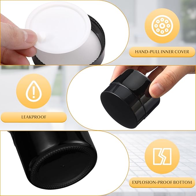 Domensi 100 Pcs 1 oz Glass Jars with Lids Bulk Round Glass Cosmetic Jars for DIY Lip Balm Small Travel Containers with Inner Liner for Lotions Powders Ointments Sample Cream(Black,Black)