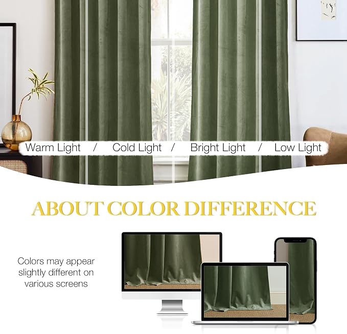 NICETOWN Sage Green Extra Wide Velvet Curtains 84 inches Long 2 Panels