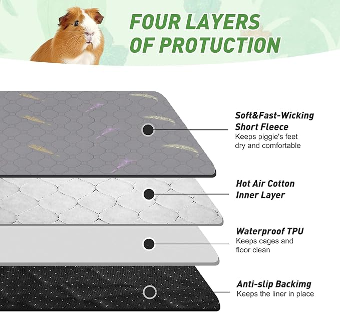 2Pcs Guinea Pig Cage Liners,Guinea Pig Fleece Cage Liners28''X56'' Super Absorbent Washable Pee Pads Reusable for Rabbit Hamster Chinchilla