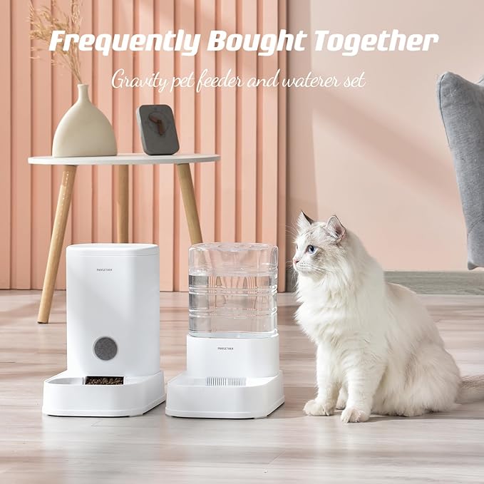 PAWGETHER® Gravity Cat Feeder, Self-Dispensing Dog Food Dispenser, Pet Food Station 1 Gallon/3.5L Capacity Automatic Pet Feeder Cat & Dog Food Bowl, Easy to Fill