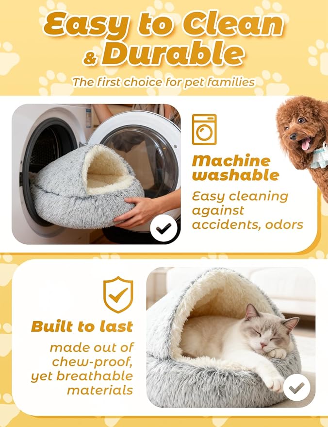 Dog Bed, Dog Bed with Cover Cave, Dual Comfort Design, Pet Bed for Small/Medium/Large Cats and Dogs, Anxiety Relief, Durable & Chew-Proof, Improves Sleep & Behaviour (Coffee, 15in)