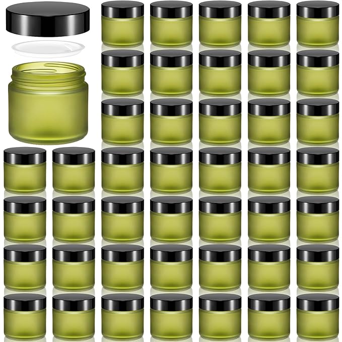 Domensi 72 Pcs 2 oz Glass Jars with Lids Travel Size Round Leakproof Empty Cosmetic Jars with Inner Liners Lid for Storing Makeup Lotions Face Cream Ointments Candle DIY Making (Pea Green)