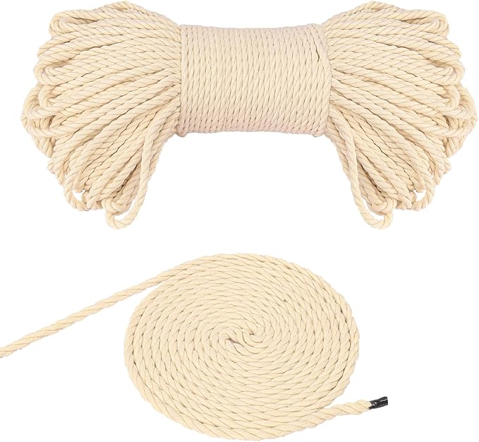 1/4 Inch Diameter White Cotton Rope 328 Feet Rope Composed of Four Strands of Cotton Rope, Soft and Thin Rope for Crafts, Clothesline and Home Interior Decoration