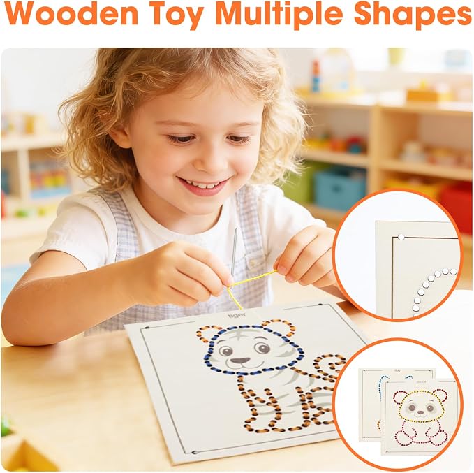 Ukontagood 16 Pack Montessori Wooden Lacing Toys | Sewing Kit Fine Motor Skill Busy Board, Sewing Lacing Weaving Wooden Boards for Toddlers and Kids