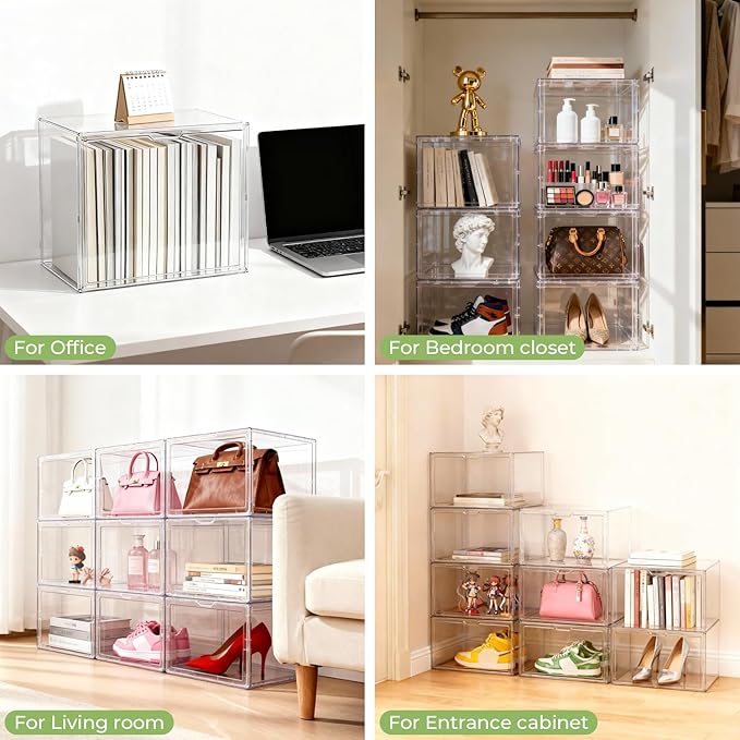 Clear Stackable Storage Bins, Acrylic Display Case, Acrylic Boxes with Lids, Magnetic Lid Storage Bins for Handbags & Purse, Large Figures Collectibles, Storage Bins for Home Organization(1 Pack)