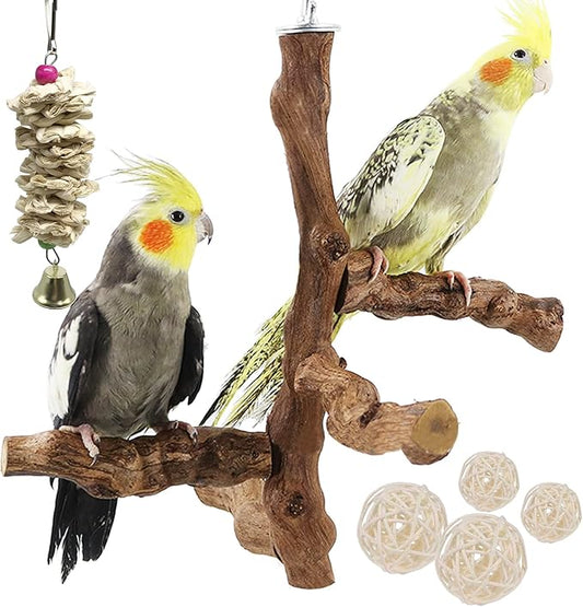 Allazone 6 PCS Bird Perch Natural with Chewing Toys Natural Grapevine Bird Stand Grape Stick Natural Bird Parrot Perch Standfor Parrots, Parakeets Cockatiels, Conures, Macaws, Love Birds (Style 8)