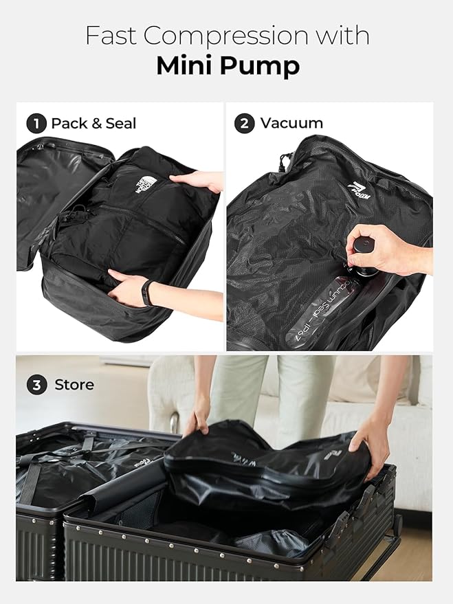 Vacuum Bags for Travel, 180° Open Zipper, IP67 Waterproof, Reusable Space Saver Compression Bags for Backpack, Suitcase(1 Pack, No Pump)