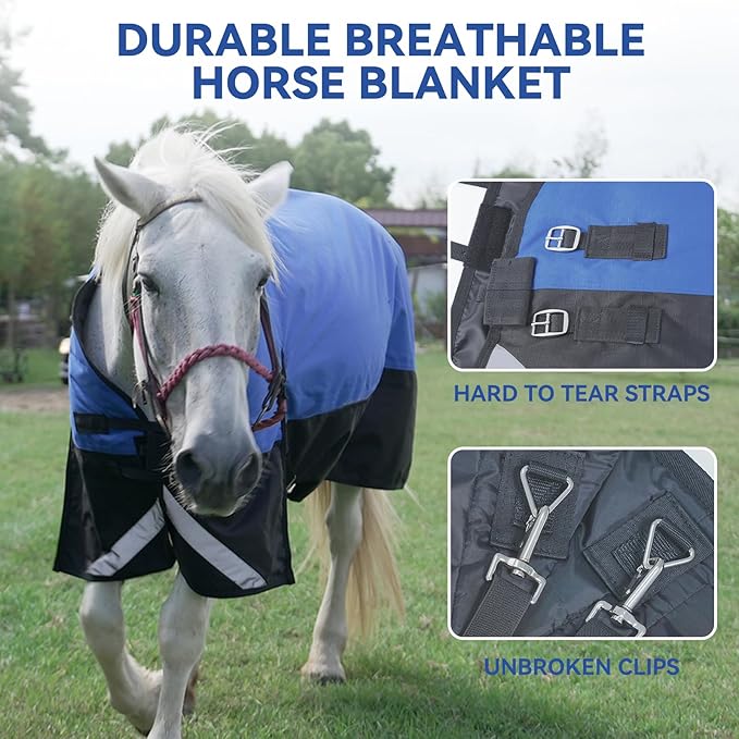 69” Winter Horse Blanket, 1200D Waterproof Poly Horse Turnout Blanket, Durable Tear-Resistant Thick Horse Blanket with Snuggit 220G Filling, Breathable Warmth Turnout Blankets for Horse