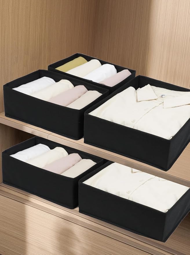 12 Pack Drawer Organizer Clothes, Foldable Fabric Dresser Organizer Closet Organizers and Storage Box for Underwear,Folded Clothes,Baby Clothing,Socks,Bra,Towels,Ties(12 Pack,Black)