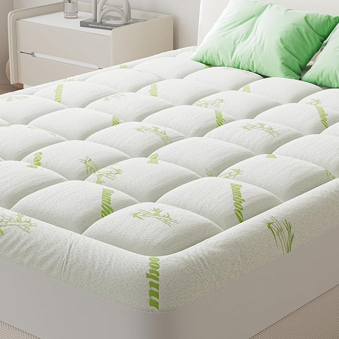 Sweetcrispy Ultra Soft Mattress Topper, Viscose Derived from Bamboo, Thick Pillow Top Mattress Pad with Deep Pockets, Soft Topper for Back Pain Relief, Breathable Cooling Material for Hot Sleepers