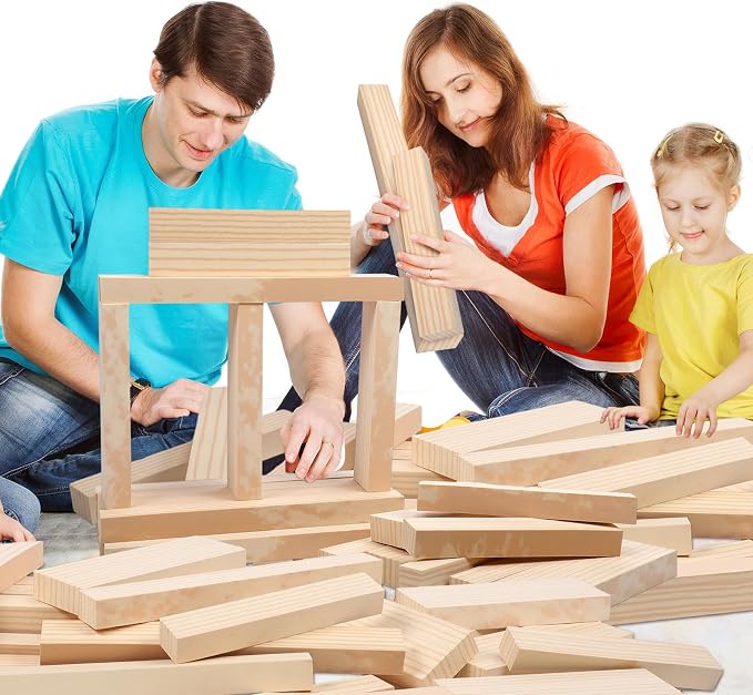 Leyndo 24 Pcs Foam Wooden Beam Soft Foam Brick Building Blocks Unit Fake Brick Building Blocks Giant Stacking Sets for Kids Toddler Construction(Multi Sizes,Wooden Color)