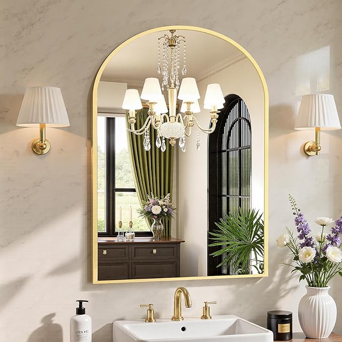 Sweetcrispy 38"x30" Arched Gold Bathroom Mirrors