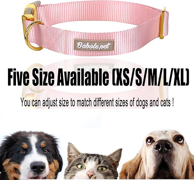 Nylon Dog Collar - Adjustable Pink Soft Webbing Dog Collars for Small Medium Large Dogs Boy Girl Puppy Collar with Safety Metal Buckle L
