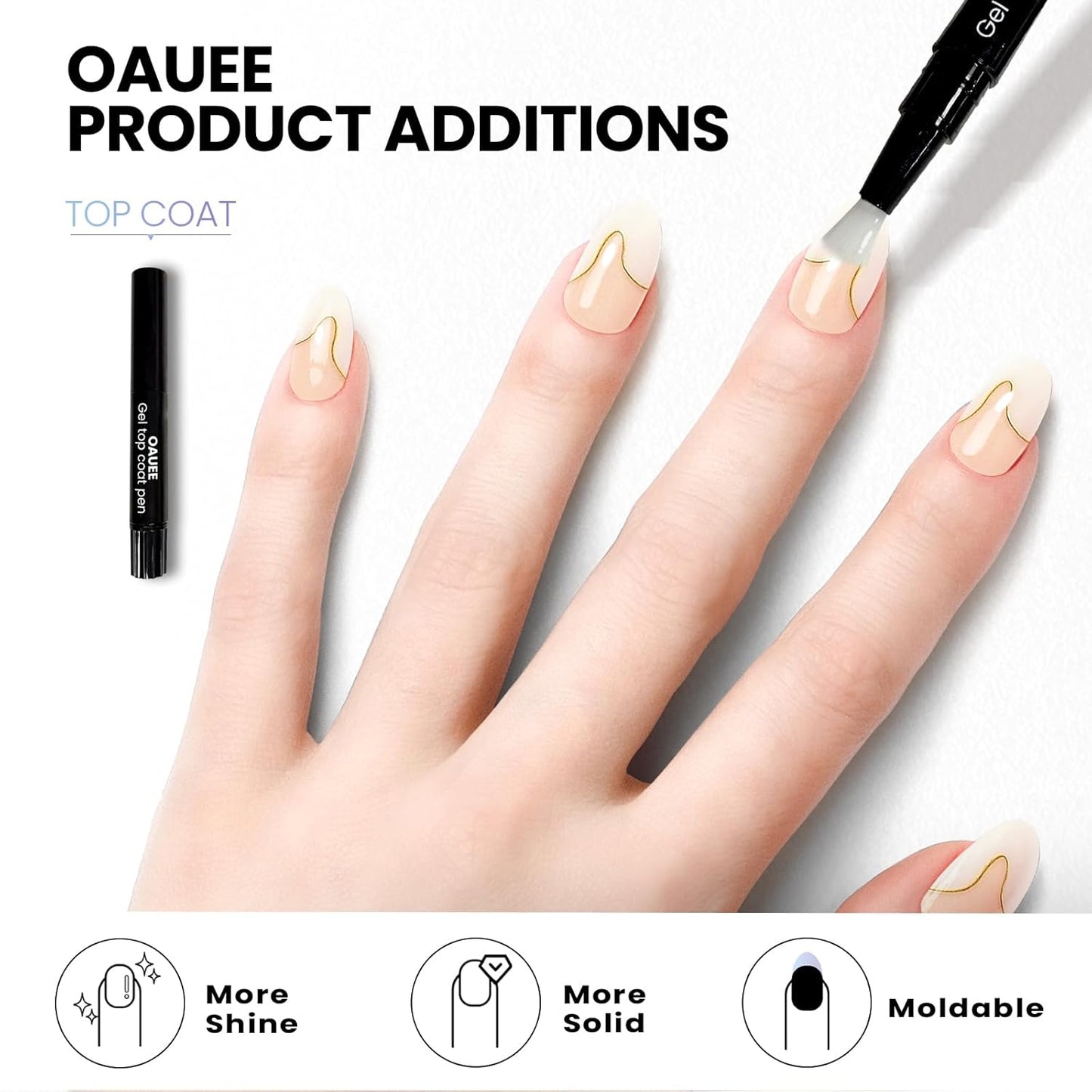 Semi Cured Gel Nail Strips | Built-In Gel Top Coat | UV Light Required | Salon Quality, Easy Application And Removal (Ivory Wave With Gold)
