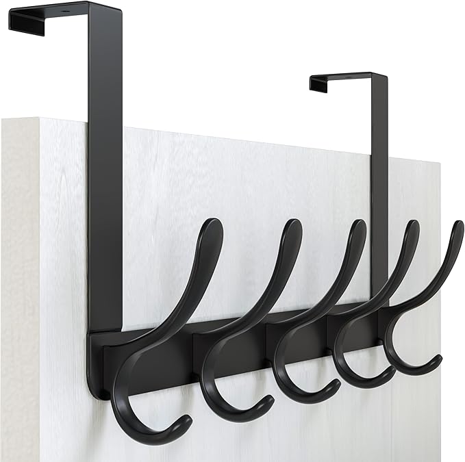 WEBI Over The Door Hooks for Hanging,Door Hanger,Over The Door Towel Rack Coat Rack Towel Hanger for Coats,Clothes,Bathroom,Black