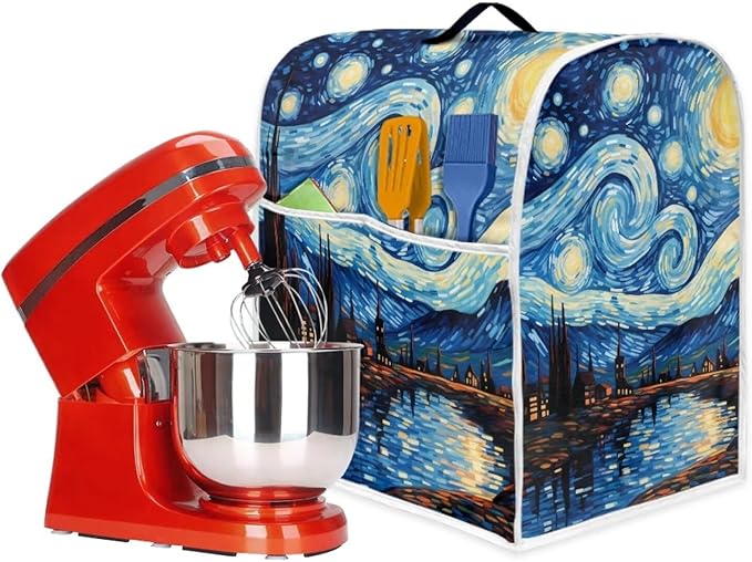 Van Gogh Starry Night Mixer Cover | Machine Washable Dust Protector with Carrying Handle | Kitchen Appliance Cover for 6-8 Quart Mixers, Coffee Makers & Juicers