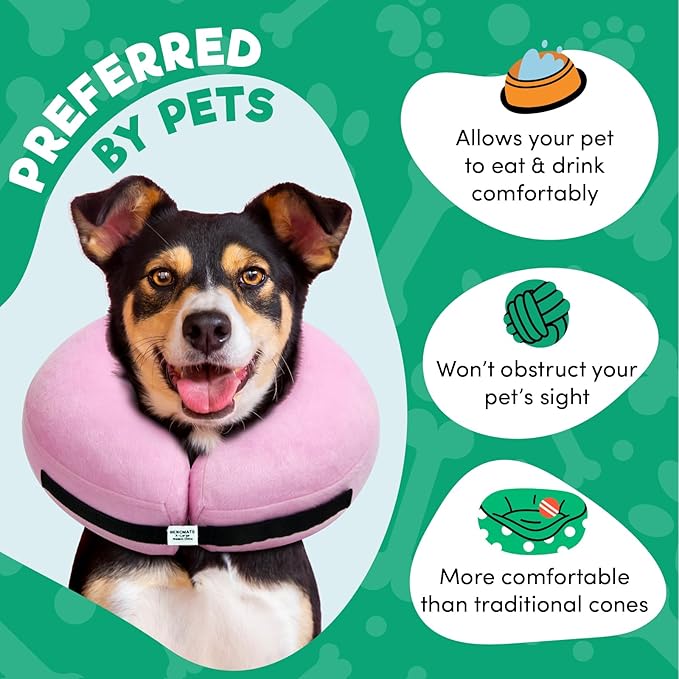 BENCMATE Inflatable Dog Cone Collar Alternative, Soft Dog Cone for Small Medium Large Dogs and Cats, Neck Recovery ECollar Donut Collar After Surgery (XLarge, Pink)