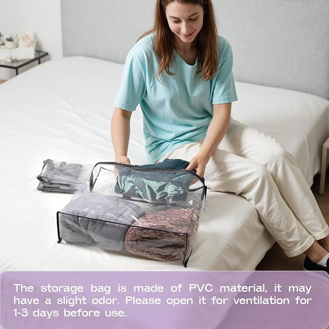 5PACK Clear Zippered Storage Bags for Clothes, 22L Closet Organizers Bag, and Blanket Storage Bags for Bedding, Linen, Blankets, Comforters, Clothing & Toys (Black)