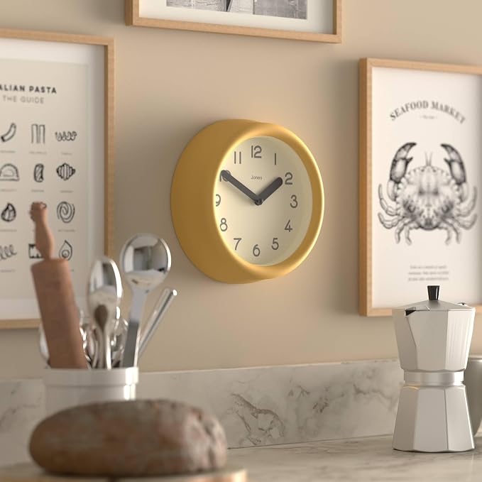 JONES CLOCKS® Fuze wall Clock | Small Round Clock | Yellow | Playful Modern