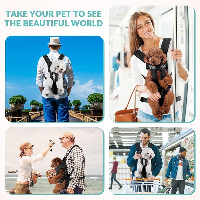 Dog Carrier Backpacks, Adjustable Dog Backpack Carrier, Legs Out Easy-fit Dog Chest Carrier for Medium Small Dogs, Hands Free Dog Front Carrier for Hiking, Cycling（Black XL）