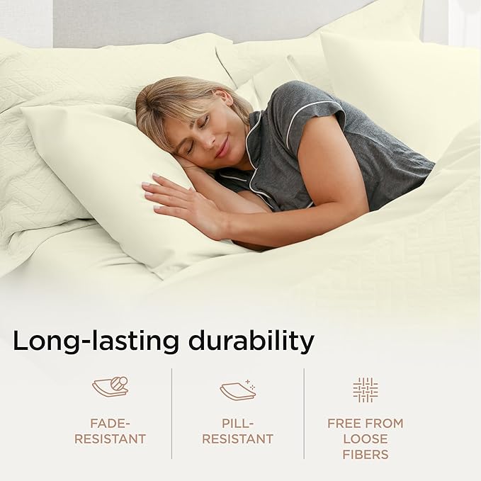 Threadmill 100% Cotton Sheets for Twin Size Bed - 600 Thread Count Twin Bed Sheets Set with 15” Deep Pocket - Sateen Weave 3-Piece Bedding Set with Cooling Effect, Ivory