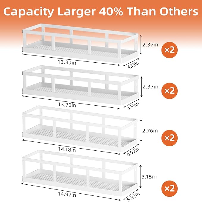 Over The Door Pantry Organizer, 8 Pack Spice Rack Wall Mounted & Hanging Storage Baskets Organizer Wall Mount, Large Capacity Metal Spice Shelf for Kitchen Cabinet, Bathroom, Shower, Home Decor