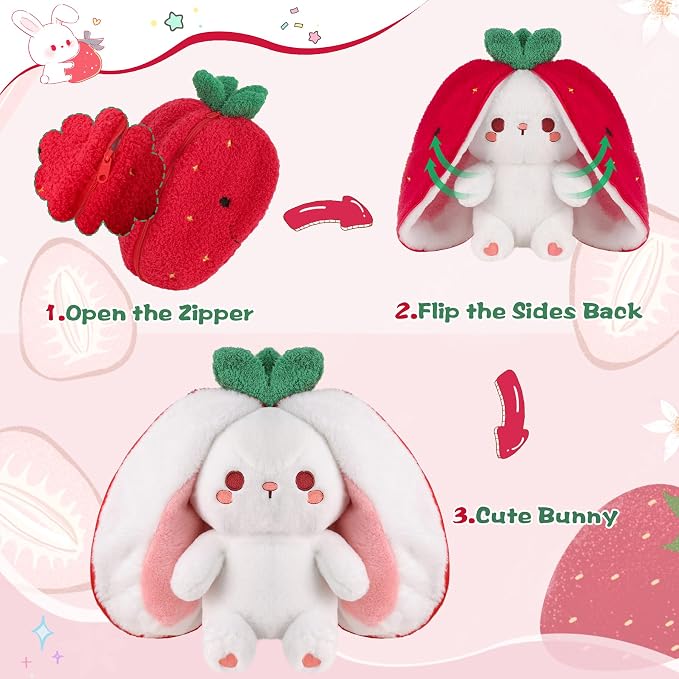MIAODAM Strawberry Bunny Stuffed Animal, Cute Soft Bunny Plush Toy for Kids | Perfect Birthday Present & Nursery Decor, Ideal Easter & Christmas Gift (7 Inch)
