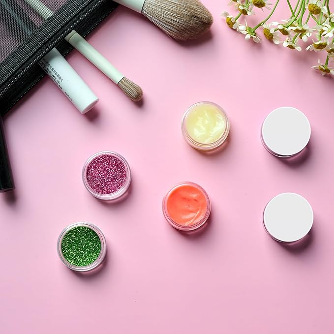 50 Pack 5 Gram 0.17OZ Clear Plastic Containers with White Lids, Small Round Cosmetic Jars Makeup Travel Containers Jar for Cream, Bead, Eye Shadow, Samples, Lotions, Powders, Glitters Lip Gloss