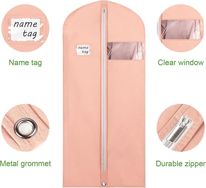 KEEGH Garment Bags for Hanging Clothes 60" (Set of 6) Dress Garment Bags for Storage Suit Bags for Closet with Zipper and Eye-Hole for Folding for Suit Coats Dresses, Pink