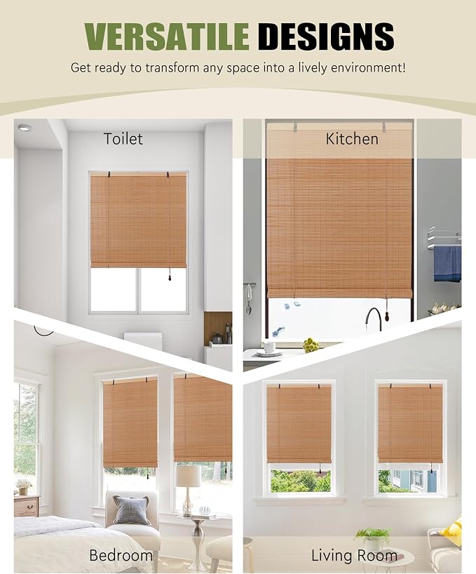Foundgo Bamboo Shades 24" W x 64" H Light Filtering Bamboo Blinds