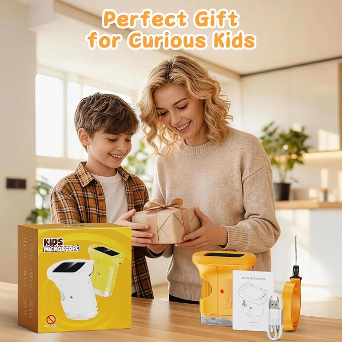 1000X Handheld Digital Microscope for Kids (Yellow) | 4K HD 2.4" Screen, 200–1000X Magnification, Portable Kids Microscope, Educational STEM Toy, Gifts for Boys and Girls Age 5–12