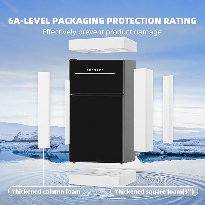 Frestec Mini Fridge with Freezer 3.2 Cu.Ft. 2 Door Refrigerator and Freezer Small Fridge for Bedroom Home Office Dorm, Small Drink Chiller, 37 dB Low Noise, Black