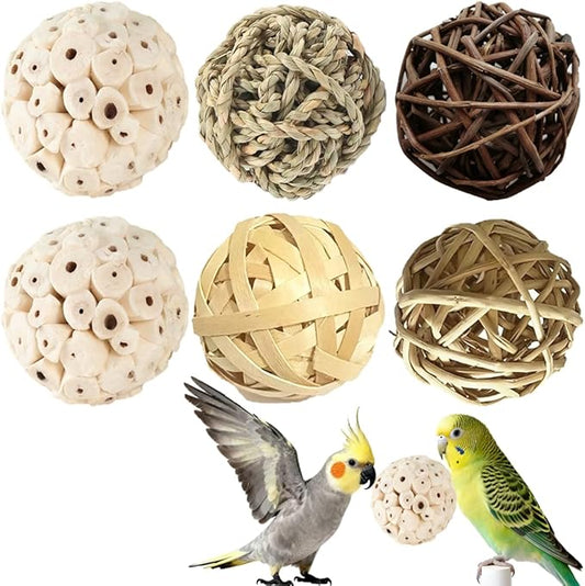 Bird Toys (6Pcs) - Chew Grass Balls, Cage Enrichment | Chewing and Shredding Parrot Toys | Ideal for Parakeets/Cockatiels/Conures/Lovebirds and Small to Medium Birds
