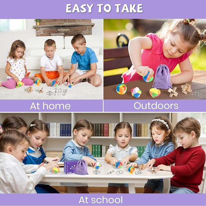 Brain Teaser Puzzles for Adults and Kids, 10Pcs Puzzle Games Set, 3D Wooden Plastic Metal Puzzle, Unlock Interlock Mind Brain Games, IQ Test Educational Toy