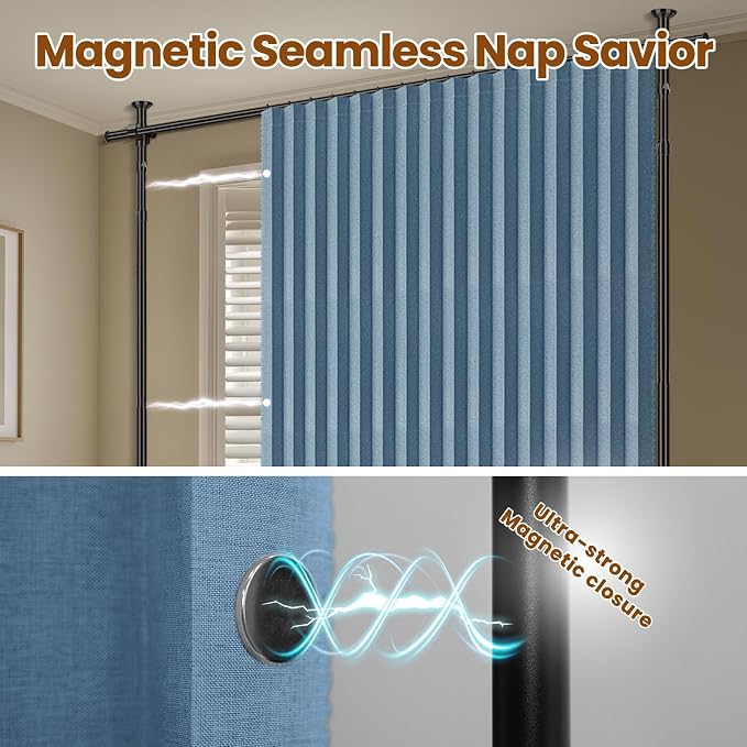 100% Blackout Room Divider Curtains Sets Blue 2 Panels W100 x L96in No Drill