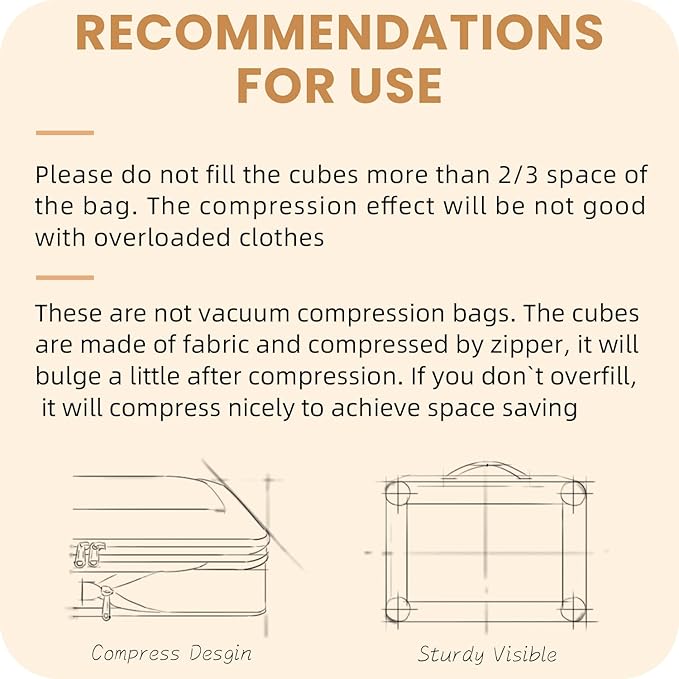 8 Set/6 Set/4 Set Compression Packing Cubes for Travel, Lightweight Vacation Travel Essentials, Travel Accessories for Suitcase Organizer Bags Set, Durable Luggage Organizer
