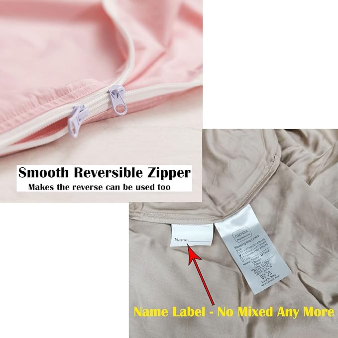 Brand - GANNAFEE Cotton Sleeping Bag Liner with Zipper - 100% Cotton Travel Sheet Sleep Sack Adult - Travel Sleeping Bag for Hotels Camping Hiking