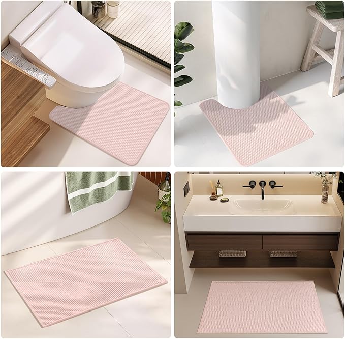 Small Bathroom Rugs, Non Slip Washable Bath Rugs Super Absorbent Bathroom Rug Thin Quick Dry Low Pile Bath Mats, Pink 12"x12"