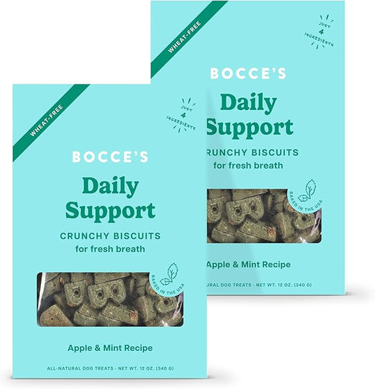 Bocce's Bakery Daily Breath Support Dog Treat Bundle for Oral Health – All-Natural, Wheat-Free Biscuits Made with Real Ingredients and Baked in The USA – Apple & Mint Recipe (2 Pack Bundle)