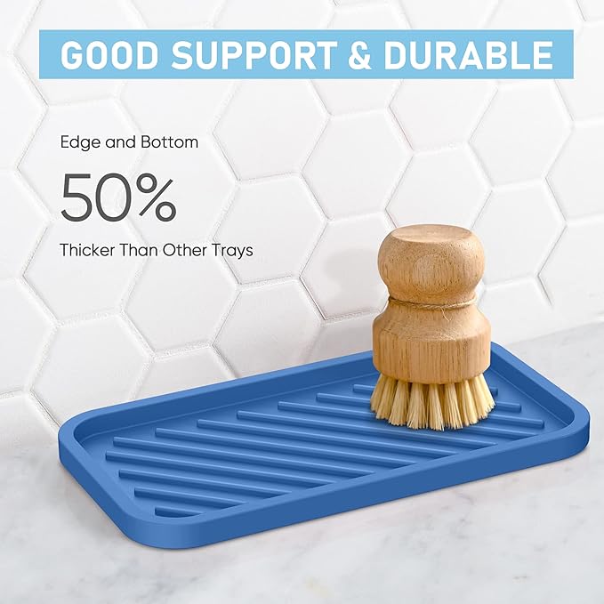 EG-SIPRO Silicone Sponge Holder, Large 10" Kitchen Sink Organizer Tray, Sponge Caddy Dish Soap for Scrubber, Soap Dispenser, Scouring Pad