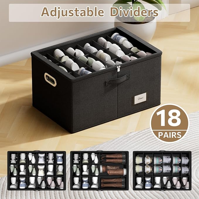 Foldable Shoe Storage Box for 18 Pairs – Black