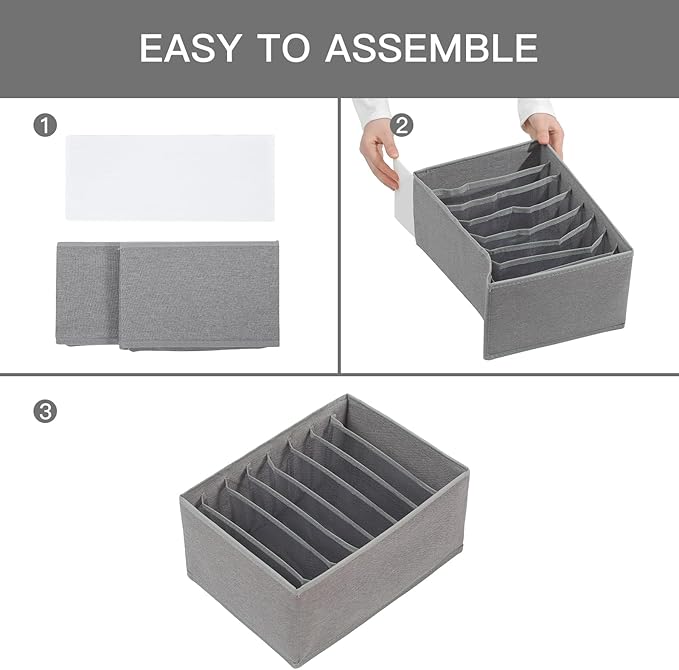 Qozary 4 Pack Drawer Organizers for Clothing, 8 Grids Foldable Closet Organizers and Storage Bins for Bedroom, Dresser Organizer Boxes for Thin T-shirts, Tank Tops