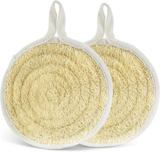 Natural Loofah Dish Sponge Pack of 2, Compostable and Cellulose Kitchen Loofah, Luffa Eco-Friendly Loofah Sponges for Cleaning Kitchen, Bathroom and Household