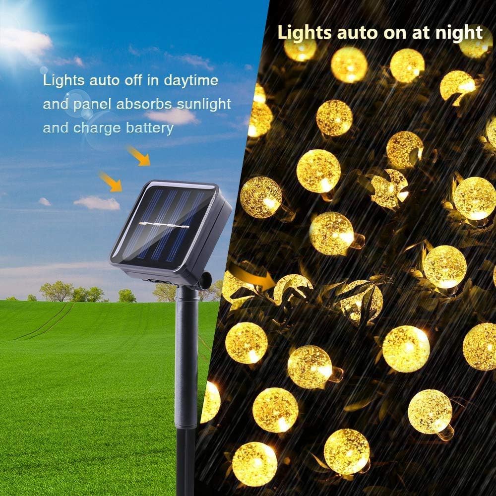 Toodour Solar String Lights Outdoor, 36ft 60 LED Globe String Lights, Waterproof Crystall Ball Lights Solar Patio Lights with 8 Modes for Garden, Lawn, Patio, Gazebo, Yard, Outdoor - Warm White