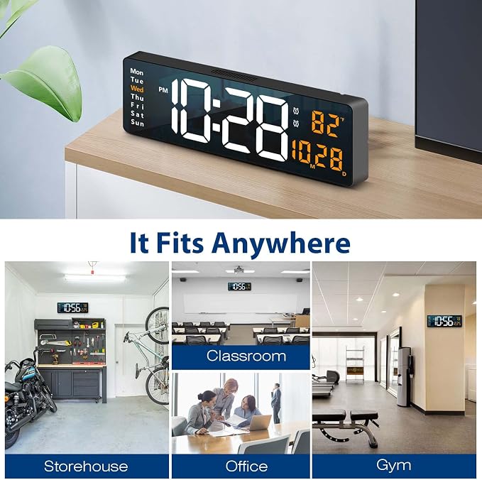 Digital Wall Clock Large Display, 16.2 Inch, LED Digital Clock